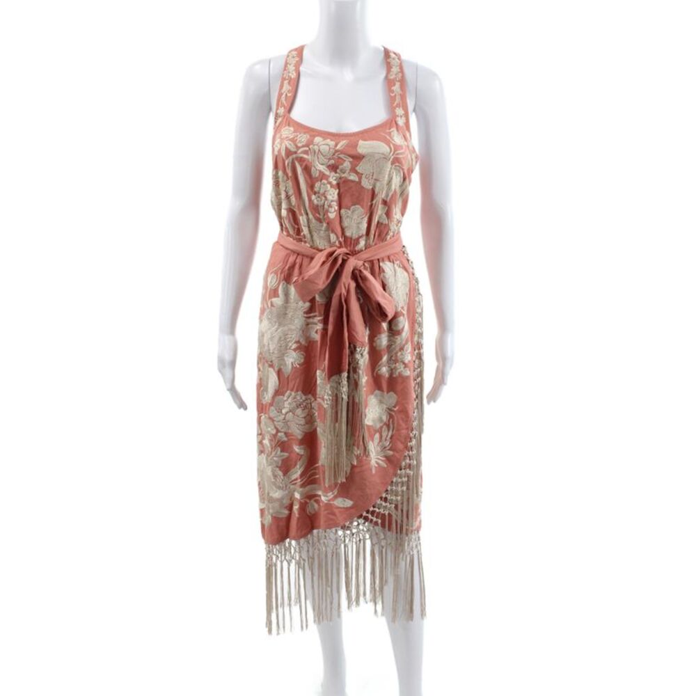 Anthropologie Women Wrap Dress Orange Floral Scoop Neck Sleeveless Size 8